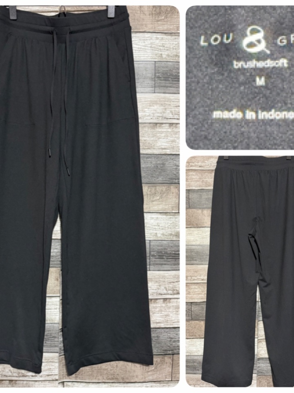 Lou & Grey Brushed Soft Wide Leg Pants Women’s M Black (Inseam 29) Drawstring